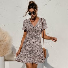 Платье с v-образным воротником и принтом Shein