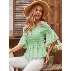 Оборка Одноцветный Бохо Блузы Shein