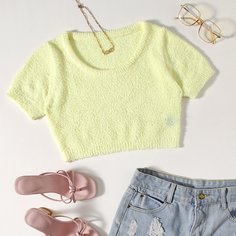 Плюшевый короткий вязаный топ Shein