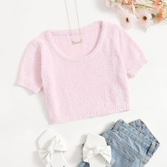 Плюшевый короткий вязаный топ Shein