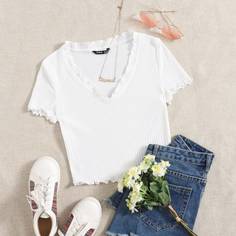 Однотонная трикотажная футболка Shein