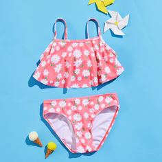 Купальник бикини для девочек с цветочным рисунком Shein