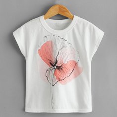 Цветочный Повседневный Футболки для маленьких девочек Shein
