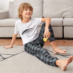 Клетка Повседневный Домашняя одежда для мальчиков Shein