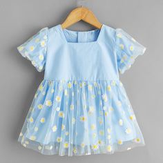 Контрастная сетка Цветочный принт Повседневный Платья для малышей Shein