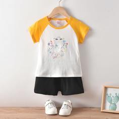 Шорты и футболка с мультипликационным принтом для девочек Shein