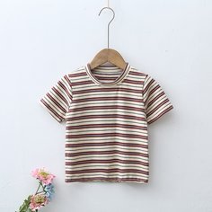 Полосатый Повседневный Футболки для маленьких девочек Shein