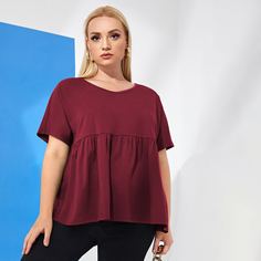 Однотонная футболка размера плюс Shein
