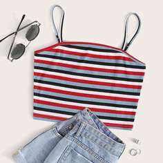 Короткий трикотажный топ в полоску Shein