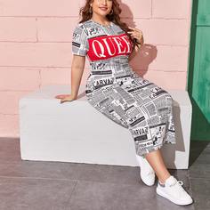 Платье размера плюс с принтом газеты Shein