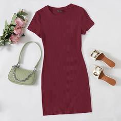 Однотонное вязаное платье Shein