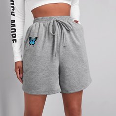 Шорты с эластичной талией и принтом бабочки Shein