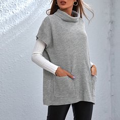 Трикотажный топ с оригинальным рукавом и двумя карманами Shein