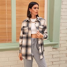 Пальто в клетку на пуговицах Shein