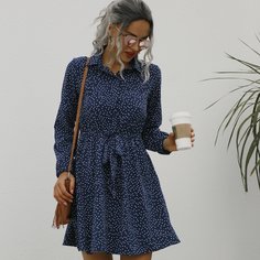 Платье в горошек на пуговицах с поясом Shein