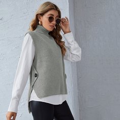 Свитер-жилет с пуговицами без блузы Shein