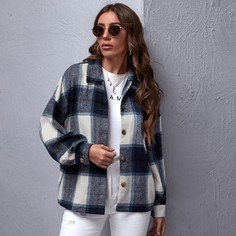 на пуговицах Клетка Институтский Пальто Shein