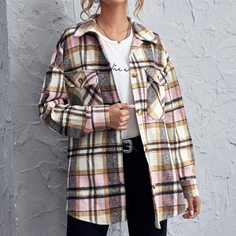 Пальто в клетку с карманом Shein