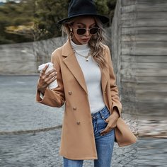 Двубортное пальто с лацканами Shein