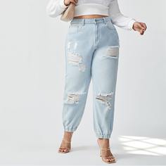 на пуговицах Одноцветный Джинсы размер плюс Shein