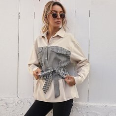 Блузка в клетку с поясом Shein