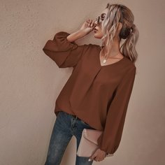 Однотонная блузка с v-образным воротником Shein
