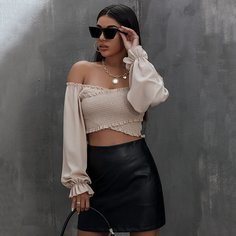 крест на крест Одноцветный Элегантный Женские топы Shein