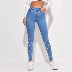 Джинсы скинни с карманом и высокой эластичностью Shein