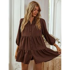 С оборками Клетка Повседневный Платье Shein