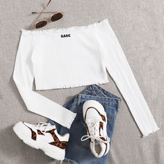 Топ с открытыми плечами, оригинальной отделкой и вышивкой Shein