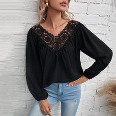 Контрастные кружева Одноцветный Повседневный Блузы Shein