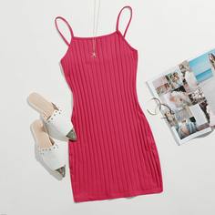 Однотонное облегающее трикотажное платье Shein