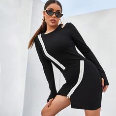 с разрезом Контрастный цвет Повседневный Платье Shein