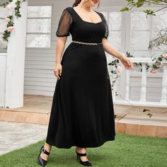 Контрастная сетка Одноцветный Элегантный Платья размер плюс Shein