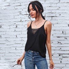 Однотонный топ с кружевной строчкой Shein