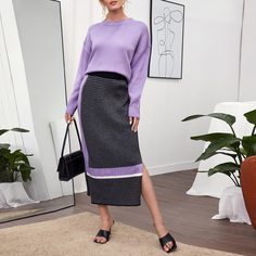 Свитер и вязаная юбка с разрезом Shein