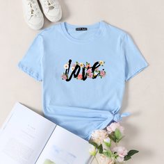 Цветочный Повседневный Футболки Shein