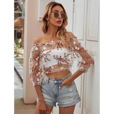 Сетчатый топ с вышивкой без бандо Shein