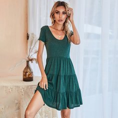 С оборками Одноцветный Повседневный Платье Shein