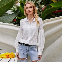 Оборка Одноцветный Бохо Блузы Shein