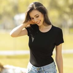 Однотонная футболка с круглым воротником Shein