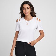 Однотонная футболка с разрезом Shein