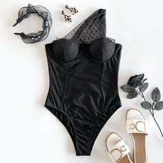 Слитный купальник с сетчатой вставкой Shein