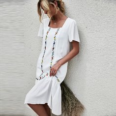 с вышивкой Растения Повседневный Платье Shein