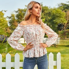 Оборка Цветочный Бохо Блузы Shein
