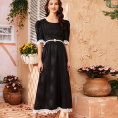 Длинное платье с пышным рукавом и отделкой крючком Shein