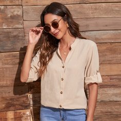 Пуговица Одноцветный Повседневный Блузы Shein