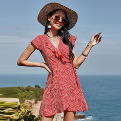 с оборками цветочный Бохо Платье Shein