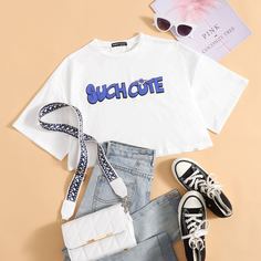 буква Повседневный Футболки Shein