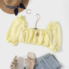 Оборка Одноцветный Бохо Блузы Shein